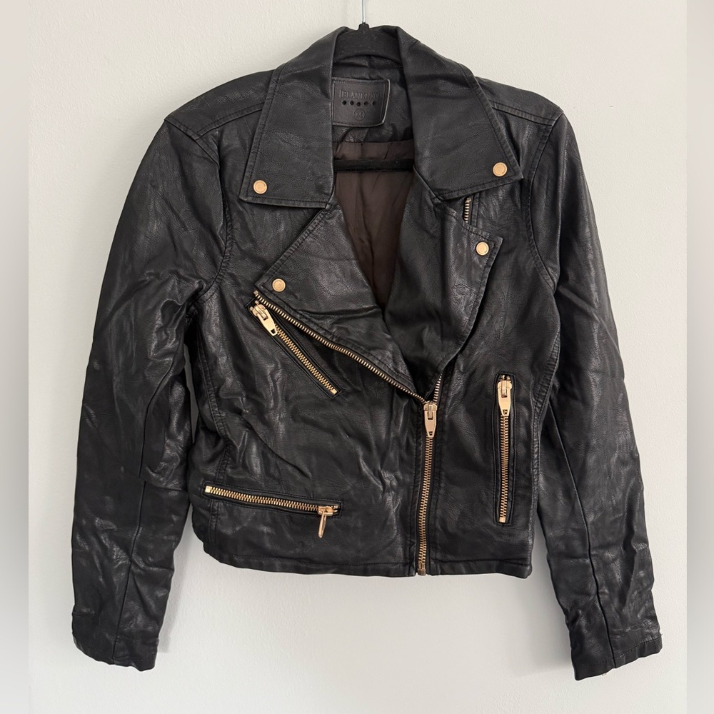 BLANKNYC Black faux Leather Jacket with gold details
